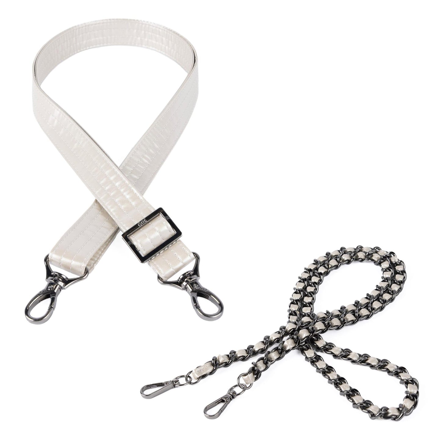 2pc Bag Straps - 1" Classic and Metal Chain Strap - METALLIC PEBBLE - 24492_2pcStrapSet_MetallicPebble_Angle_01