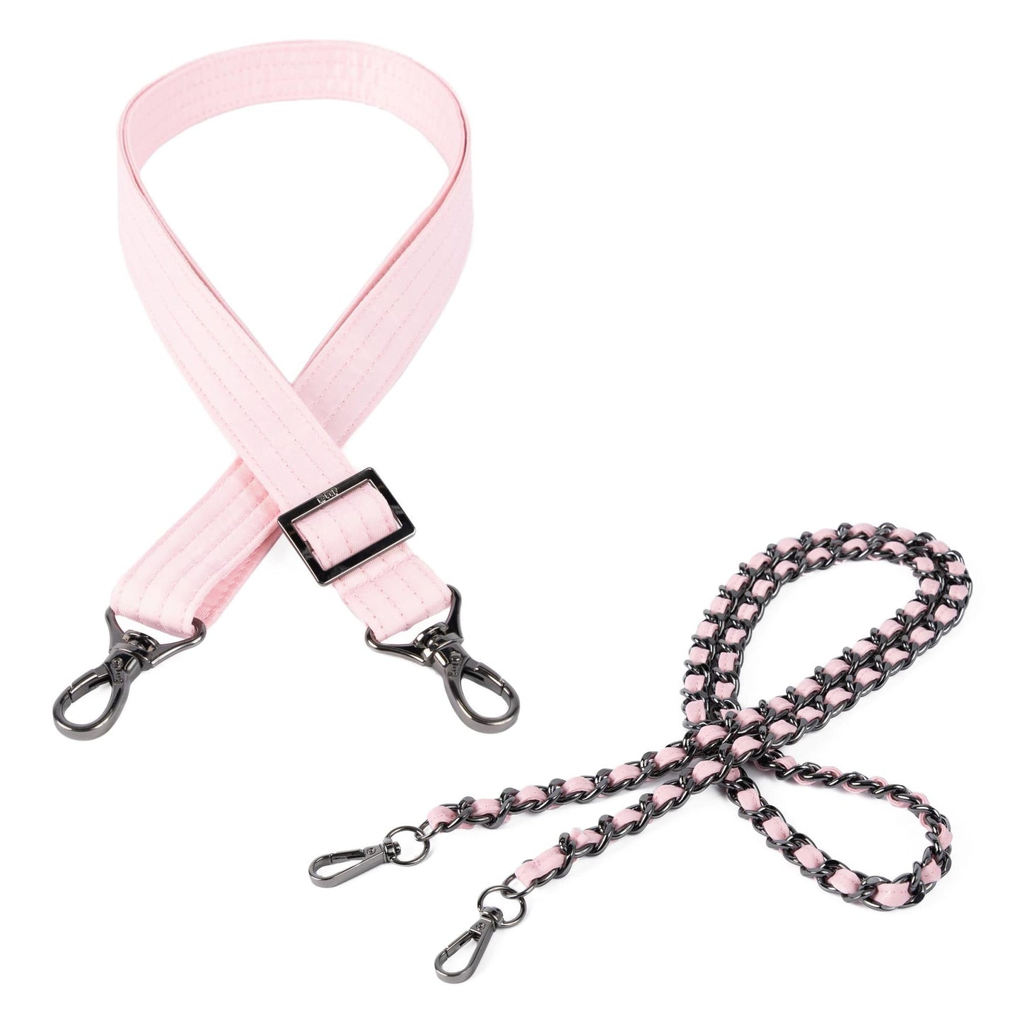 2pc Bag Straps - 1" Classic and Metal Chain Strap - BUBBLE PINK - 24495_2pcStrapSet_BubblePink_Angle_01