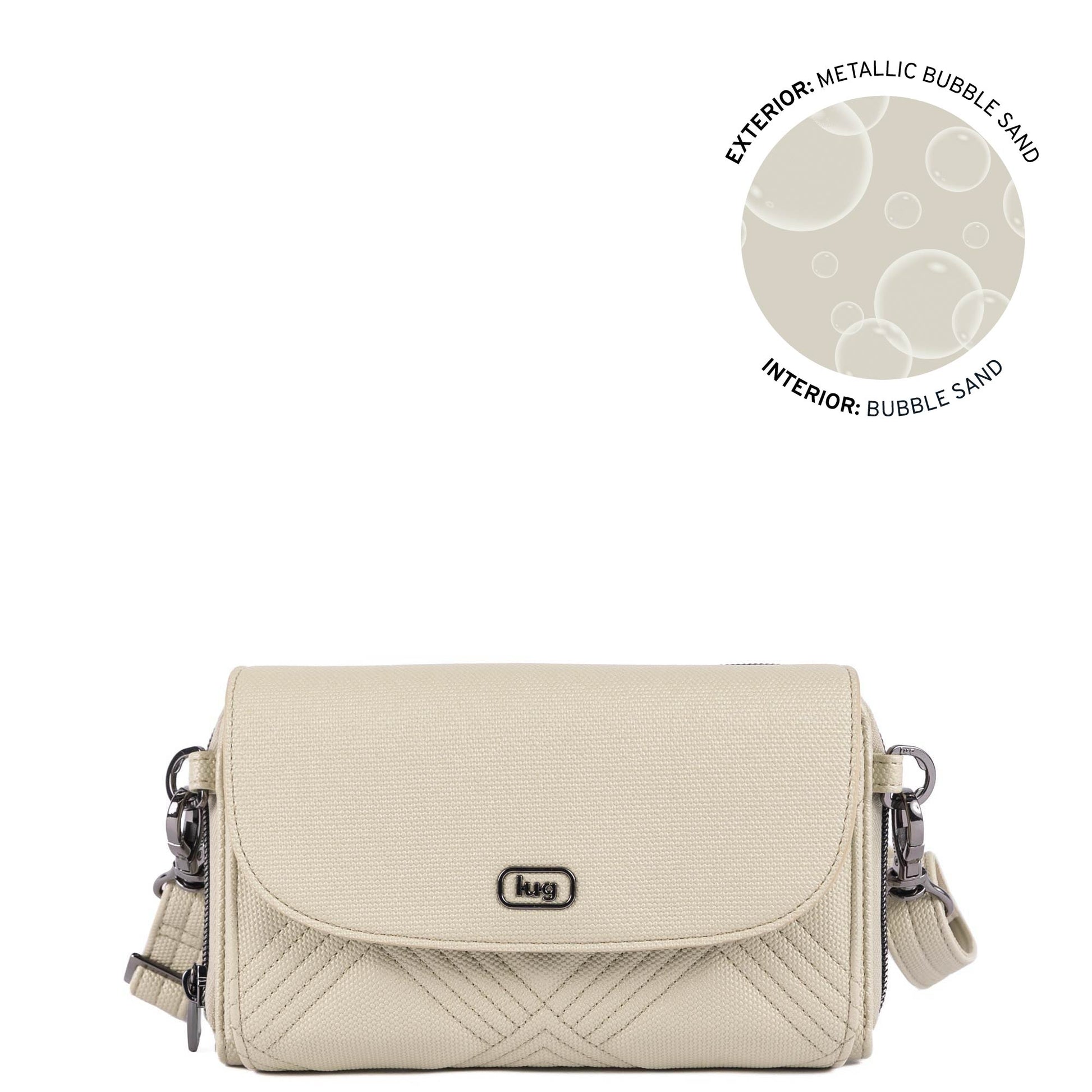 Vault Matte Luxe VL RFID Convertible Crossbody - METALLIC BUBBLE SAND - 24573_VaultMatteLuxe_MetallicBubbleSand_Angle_01