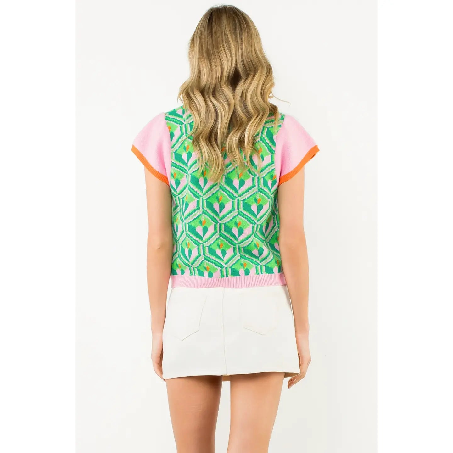 Pattern Knit Cap Sleeve Top